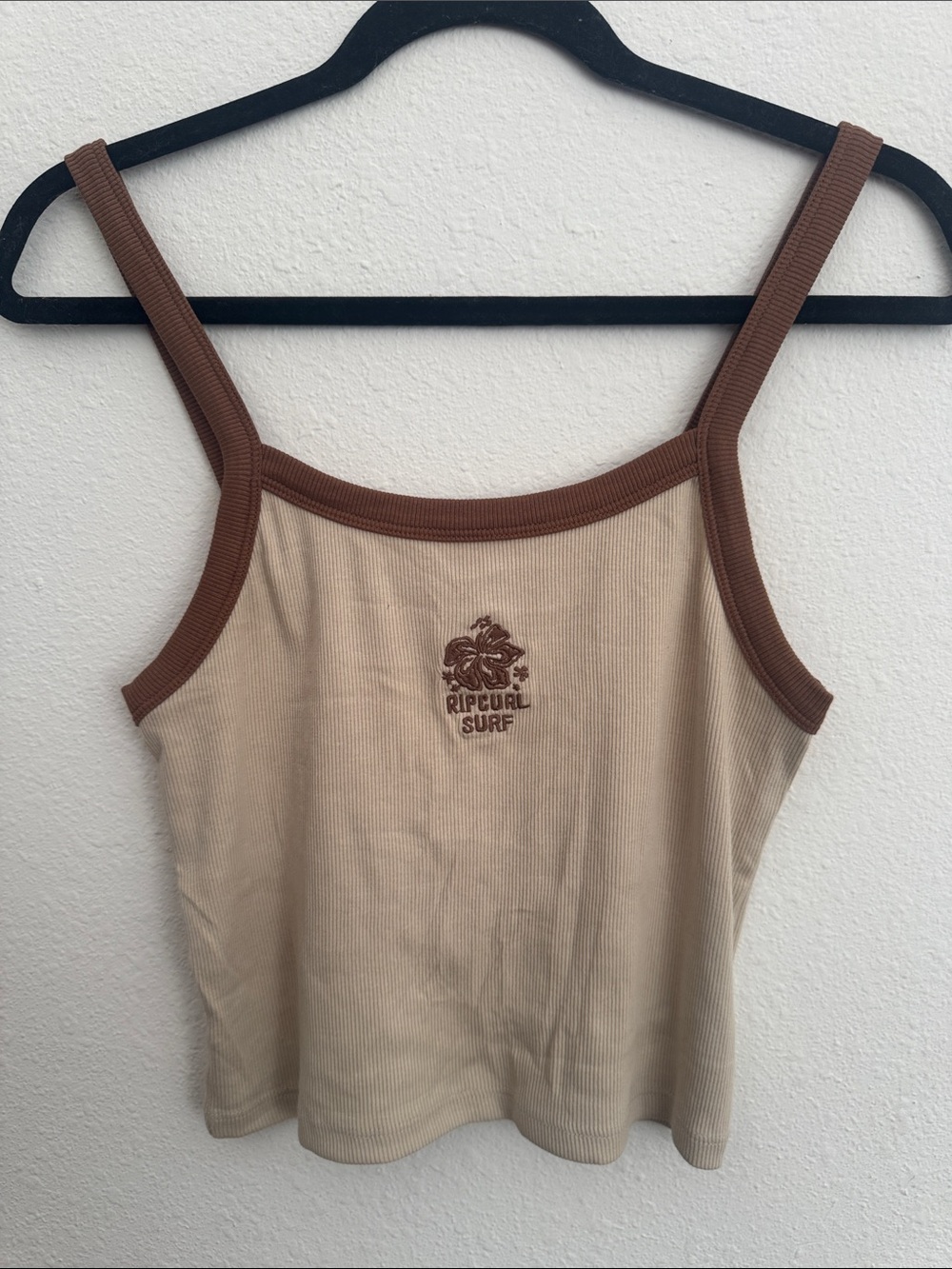 Rip Curl Beige Tank Top with Brown Trim and Surf Logo